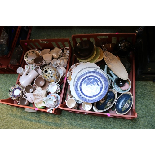 224 - 2 Boxes of Pottery and ceramics inc. Poole Tea set, Colclough Tea set etc