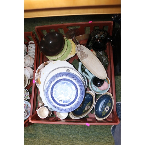 224 - 2 Boxes of Pottery and ceramics inc. Poole Tea set, Colclough Tea set etc