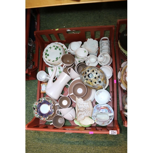 224 - 2 Boxes of Pottery and ceramics inc. Poole Tea set, Colclough Tea set etc