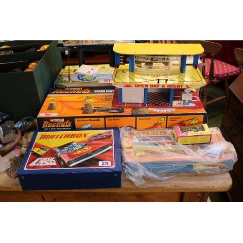 231 - Collection of Vintage Children's Toys inc. Matchbox Carry case, Corgi Rockets Grand Canyon Speed Cir... 