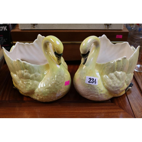 234 - Pair of British Pottery Glazed Swan Planters