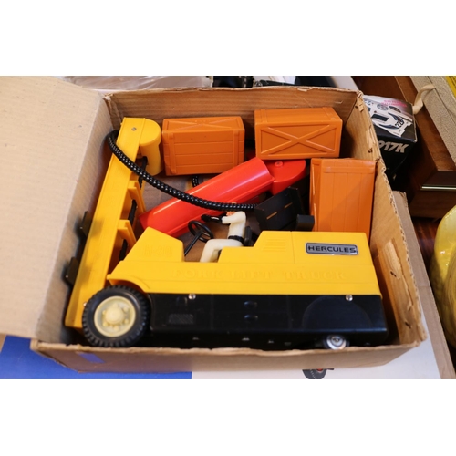 235 - Boxed Tudor Rose London Transport Bus, Boxed Fork lift Truck by Palitoy and a boxed Motora-Wave Radi... 