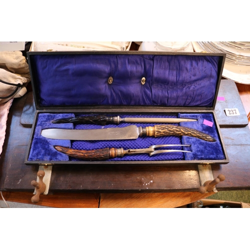 237 - W Beckett & Co of Sheffield Cased 3 Piece Antler handled Carving set and a Trouser Press