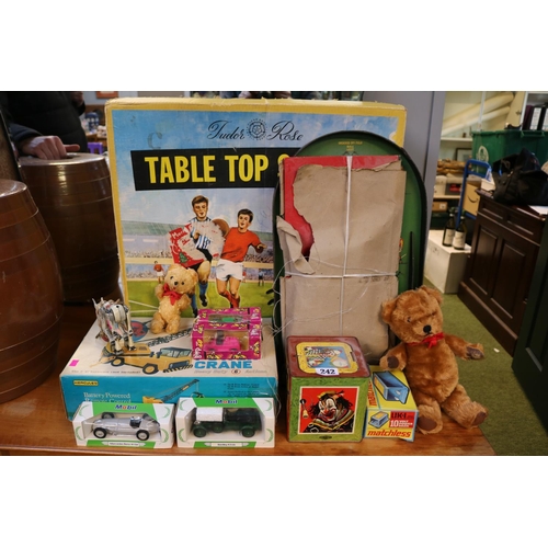 242 - Tudor Rose Table Top Soccer boxed, Mettoy Jack in a box, Hercules Power Crane, Muffin the Mule etc