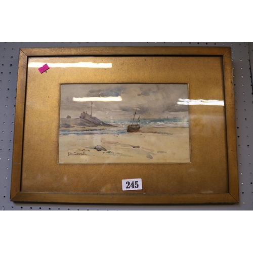 245 - F W Catterall Framed watercolour of a Beach scene at low tide