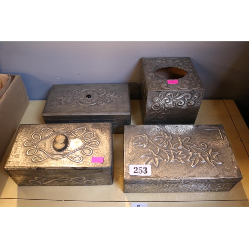 253 - Collection of Pewter covered jewellery boxes and a Tissue box cover