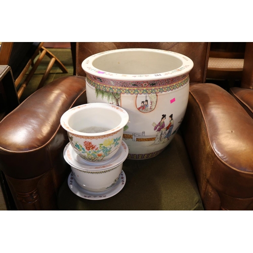 261 - Large Chinese Republic Famille Rose Planter/Fishbowl and 2 Smaller planters