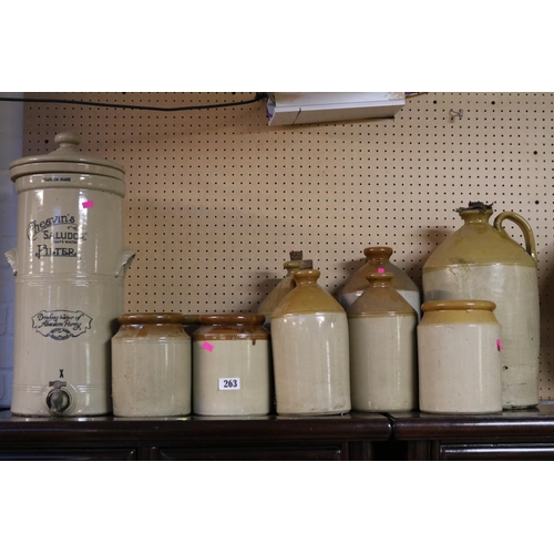 263 - Cheavins Saludor Water Filter and a collection of two tone jars and flagons