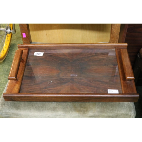 312 - Mid century rosewood Danish style Ternex drinks tray with glass surface, circa 1960