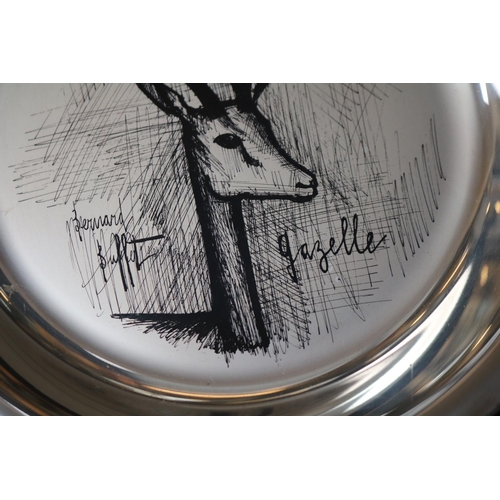 326 - Boxed Bernard Buffet 1973 La Gazelle Silver plate with certificates. 20cm in Diameter