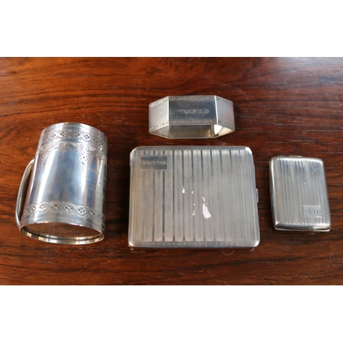 331 - Collection of Silver items to include Cigarette Box, Match Vesta, Sorley of Glasgow Silver Christeni... 