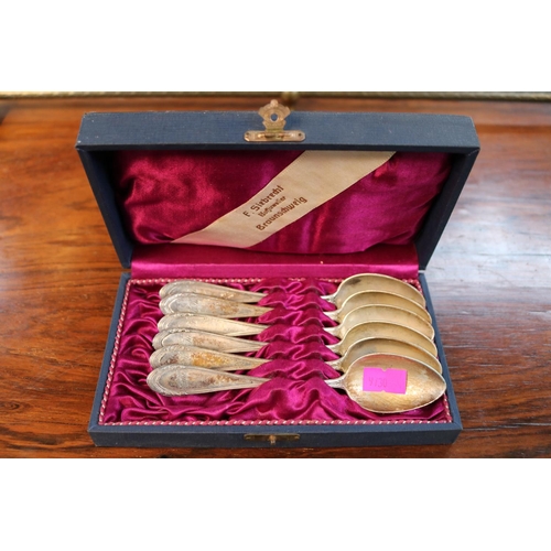 332 - Cased set of 6 German Silver Teaspoons 800 Silver 160g total weight