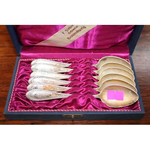 332 - Cased set of 6 German Silver Teaspoons 800 Silver 160g total weight