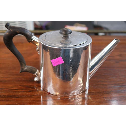 345 - 18thC Silver Batchelors Teapot Straight sided with tapered spout and ebonised handle 330g total weig... 