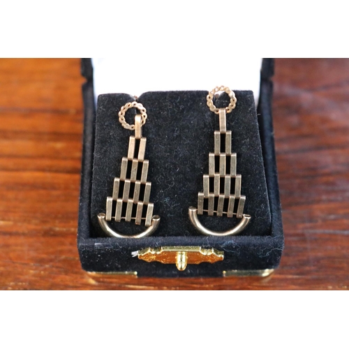 354 - Pair of 9ct Gold 1980s style drop earrings