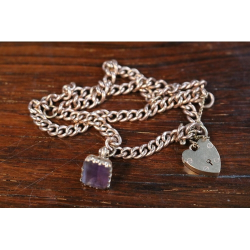 355 - Edwardian Rose Gold Watch Chain Bracelet with applied Amethyst Seal 30g total weight