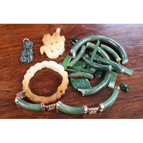 359 - Collection of assorted Spinach Green and Yellow jade jewellery parts and fittings