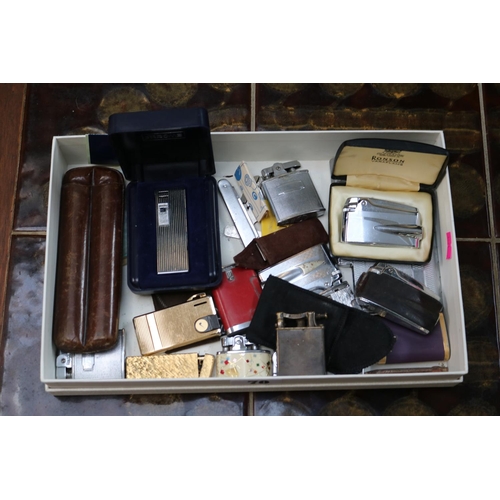 70 - Collection of assorted Vintage Lighters to include Ronson, Sarome etc and a Leather Cigar holder