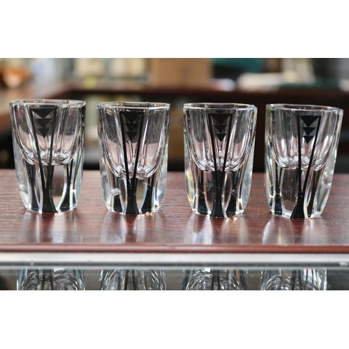 83 - Set of 4 Art Deco Shot glasses with stylised black arrows