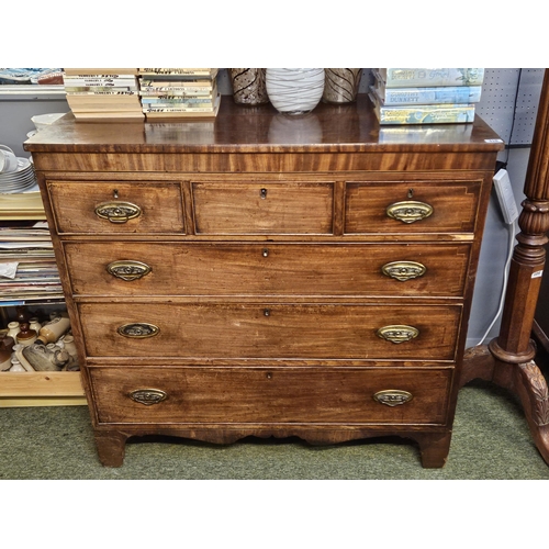 400 - 19thC Mahogany chest of 3 over 3 drawers with oval brass drop handles with bracket apron front