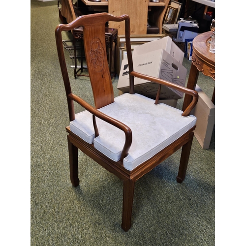 407 - 20thC Chinese Hardwood Oval dining table with 2 leaves and a set of 6 dining chairs