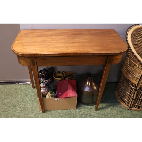 408 - Edwardian Inlaid end table on tapering legs and glass top