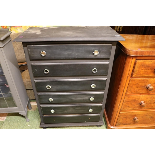 435 - Painted Chest of 6 drawers with glass handles