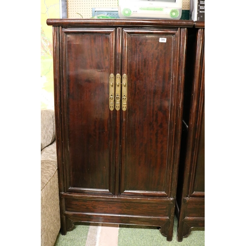 475 - Chinese Hardwood 2 door cabinet with drawer base and brass fittings