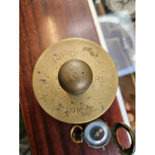 323 - 1917 Military Field Compass and a Heavy Brass Trench Art WWI Lidded Tobacco cannister