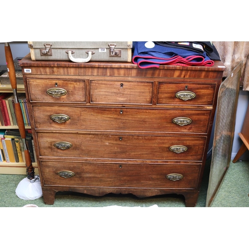 400 - 19thC Mahogany chest of 3 over 3 drawers with oval brass drop handles with bracket apron front