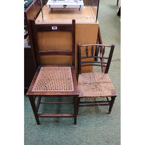 402 - Early 20thC Caned Bedroom chair marked GR VI CORONATION and a Seagrass seated Childs Country Chair