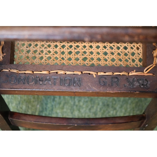 402 - Early 20thC Caned Bedroom chair marked GR VI CORONATION and a Seagrass seated Childs Country Chair