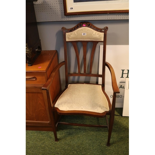 413 - Edwardian Elbow chair with upholstered seat and head rest