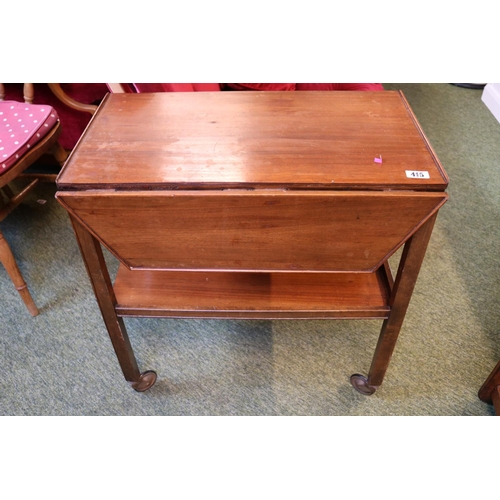 415 - Edwardian Mahogany Drop leaf buffet trolley on wheels