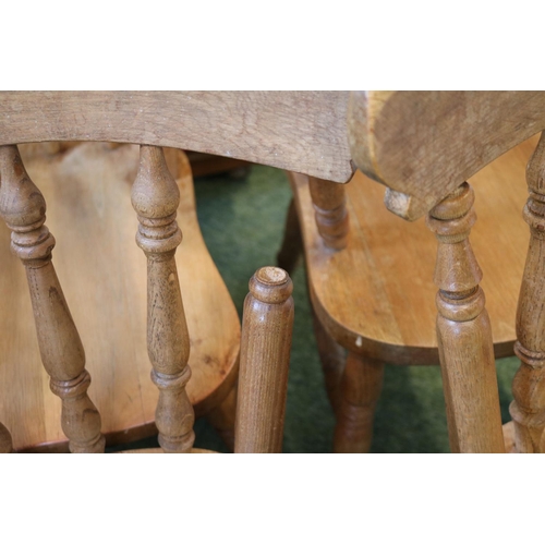 416 - Set of 6 20thC Pine Kitchen chairs with turned spindles and legs