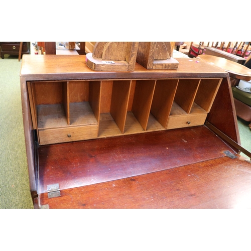 425 - Early 20th century Edwardian bureau with shell motif inlay, fitted interior, original brass dropped ... 