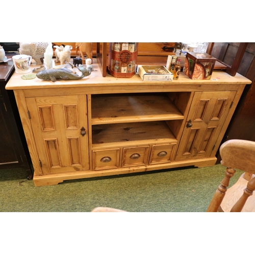 426 - Pine Farmhouse sideboard of 2 Shelves, 3 Drawers flanked by panelled cupboards