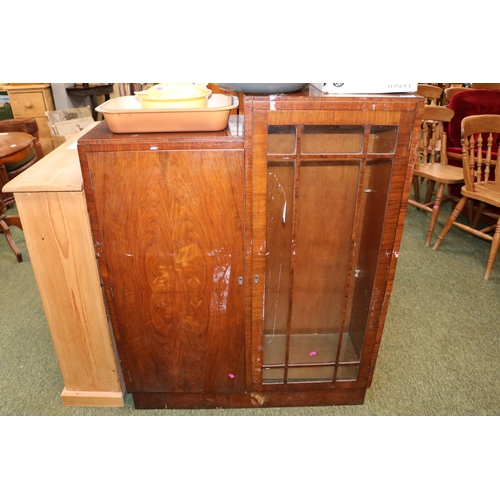 429 - Art Deco Walnut glazed China cabinet with cupboard front with stepped top