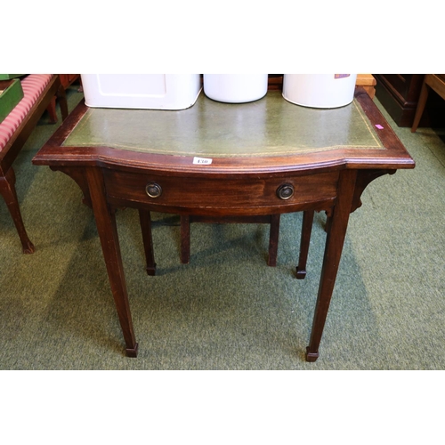 430 - Edwardian Leather topped bow fronted single desk with drawer over tapering legs