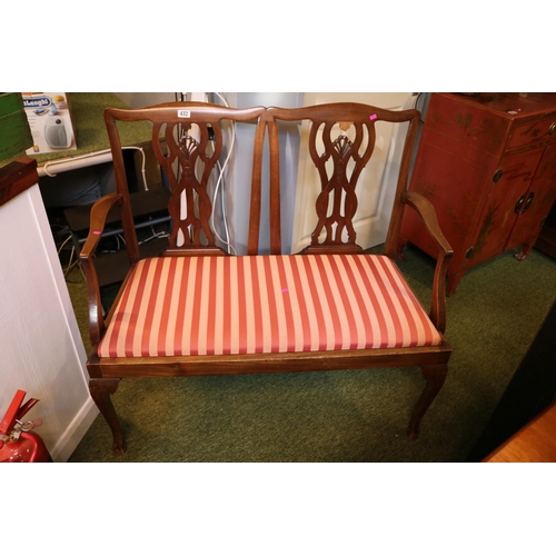 432 - Edwardian Mahogany Sofa Elbow seat with drop in upholstered stripped seat