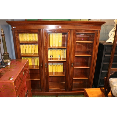 434 - Victorian Glazed bookcase of 3 doors with metal drop handles