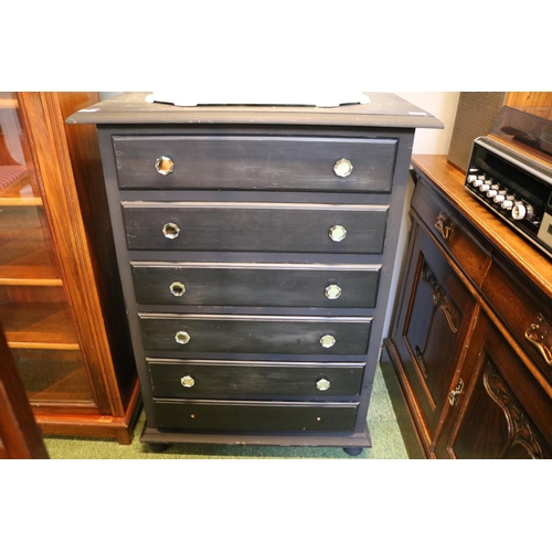 435 - Painted Chest of 6 drawers with glass handles