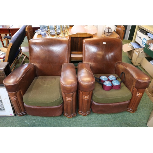 448 - Pair of 1930s Art Deco Leather Club Elbow chairs