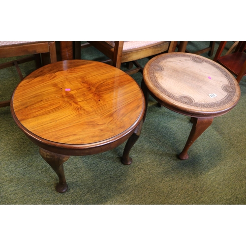 452 - Anglo Indian Hardwood circular table on cabriole legs and a 1930s Walnut topped circular table