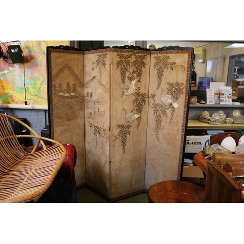 460 - 4 Fold Asian Design Screen decorated with Bird and Floral decoration