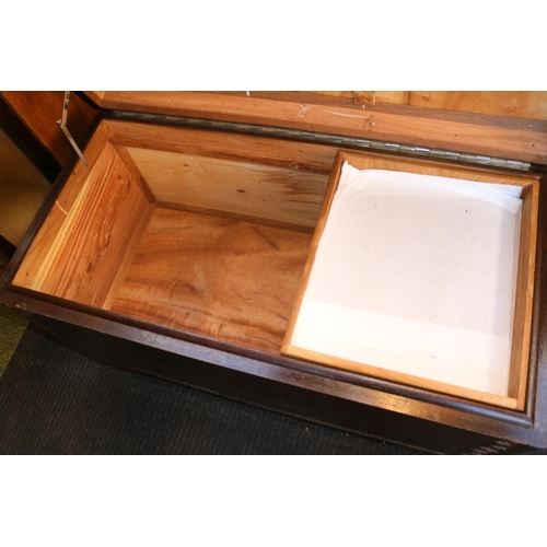 465 - Asian Camphor wood Blanket box with carved detail supported on bracket feet