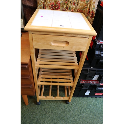 468 - Modern Tile topped stand with bottle rack shelf