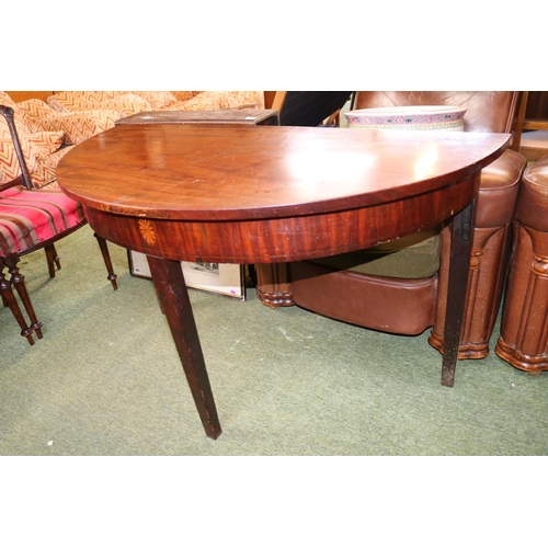 479 - Georgian Mahogany Half Moon table with Inlaid motif