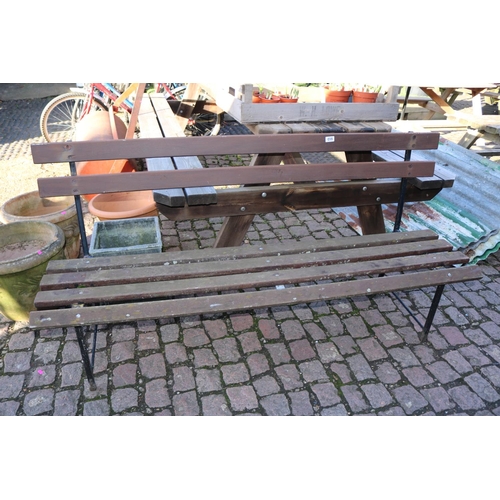 488 - Wooden Slatted Metal Framed Garden Seat