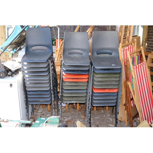 504 - Large Collection of Mid Century School Chairs on Tubular metal frames